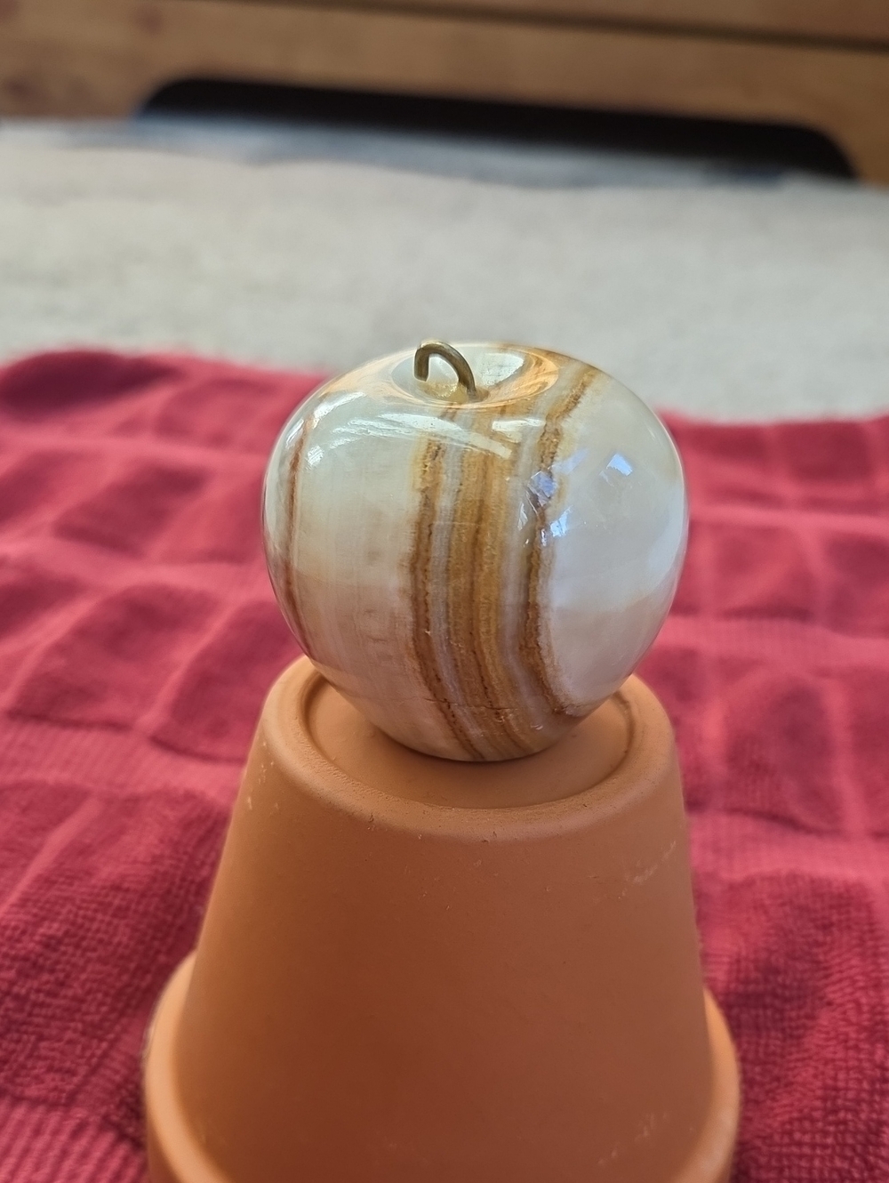 Decorative Stone Apple Paperweight With Tan/Brown Tones
